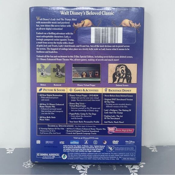 2006 Disney’s Lady and the Tramp 50th Anniversary Edition 2 disc DVD - Picture 2 of 7